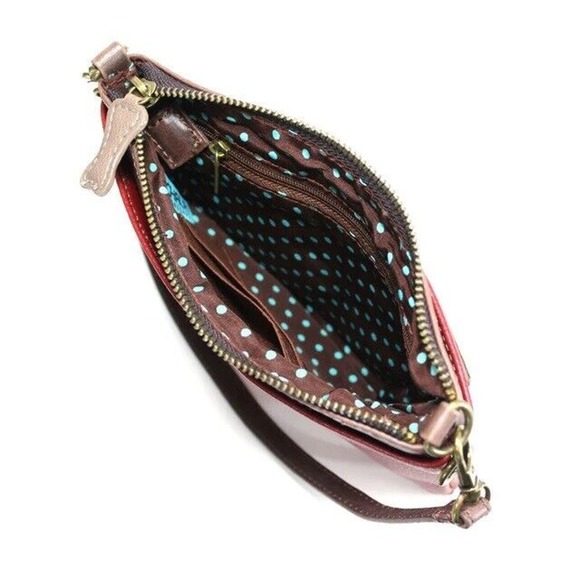 Chala Faux Leather Mini Crossbody Handbag Purse - Teal Pawprint Burgundy NWT - Picture 3 of 4